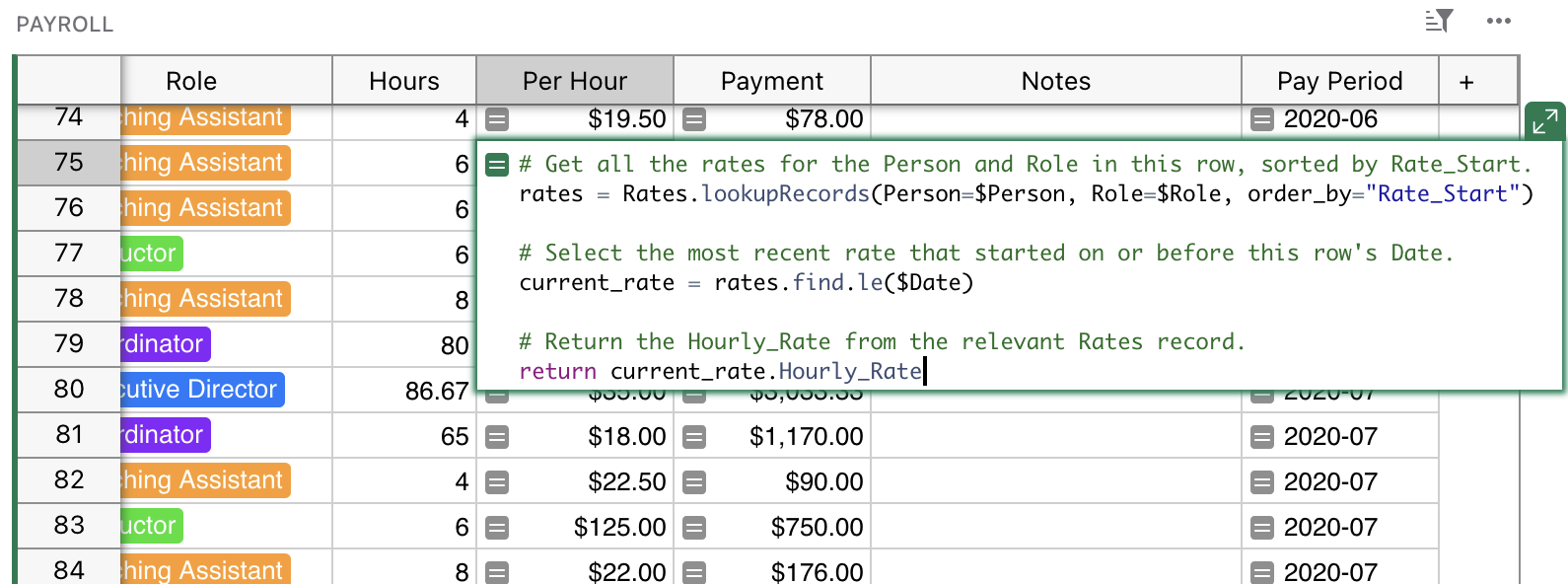 Rate Lookup Formula