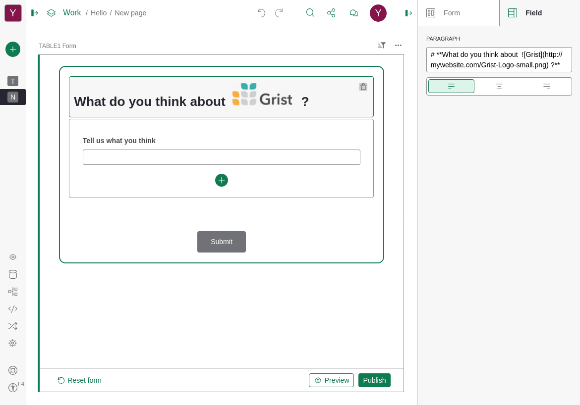 Text alternative example: text line with 'What do you think about' written, plus the Grist logo included in the sentence, replacing actual text'