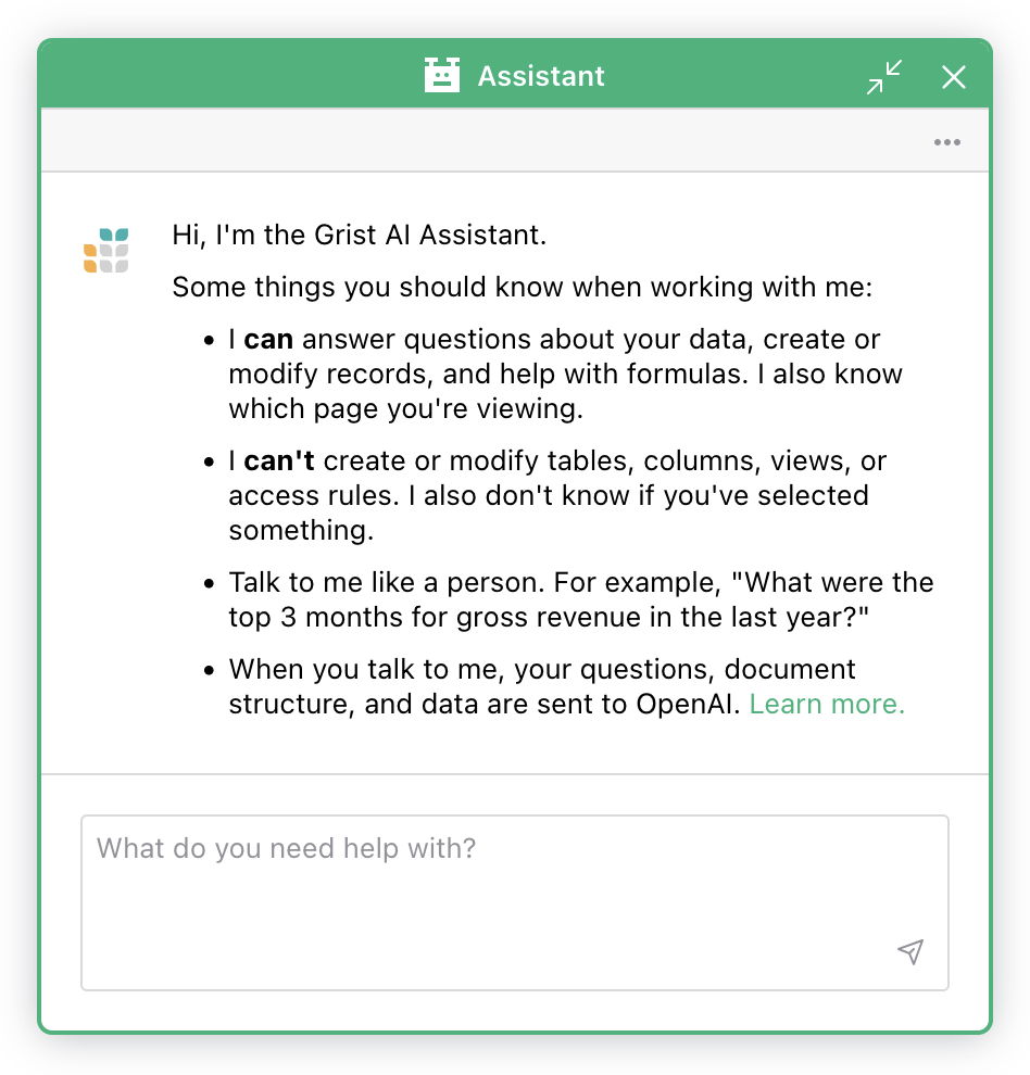 Panneau Assistant