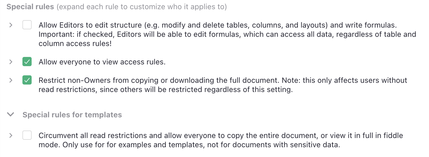 Special rules