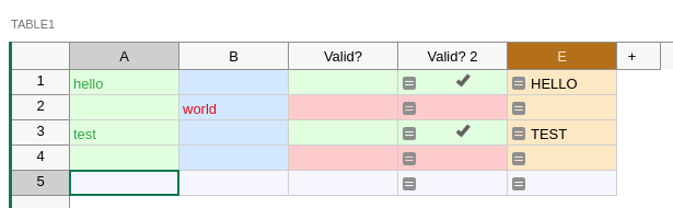 A Grist grid with some green, blue, red and orange cells