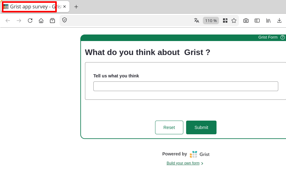 Grist form page title in browser screenshot