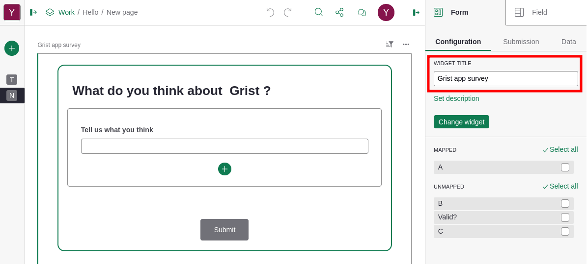 Grist form configuration screenshot