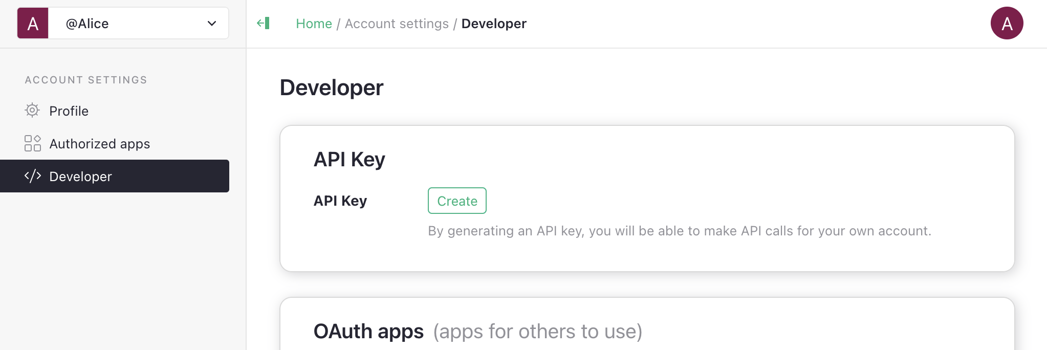 API key settings