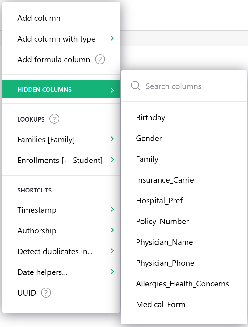 Add hidden column