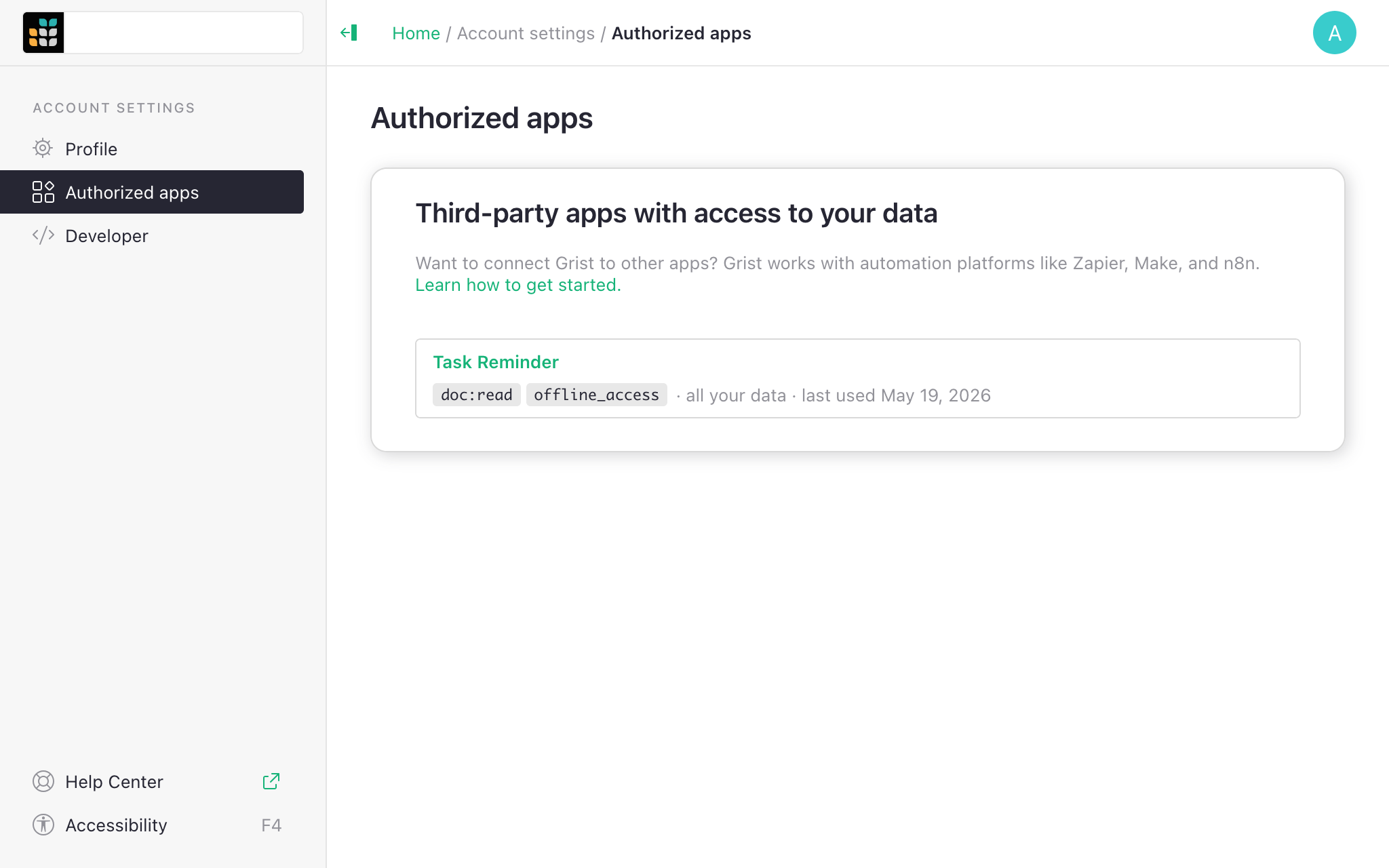 List of authorized apps