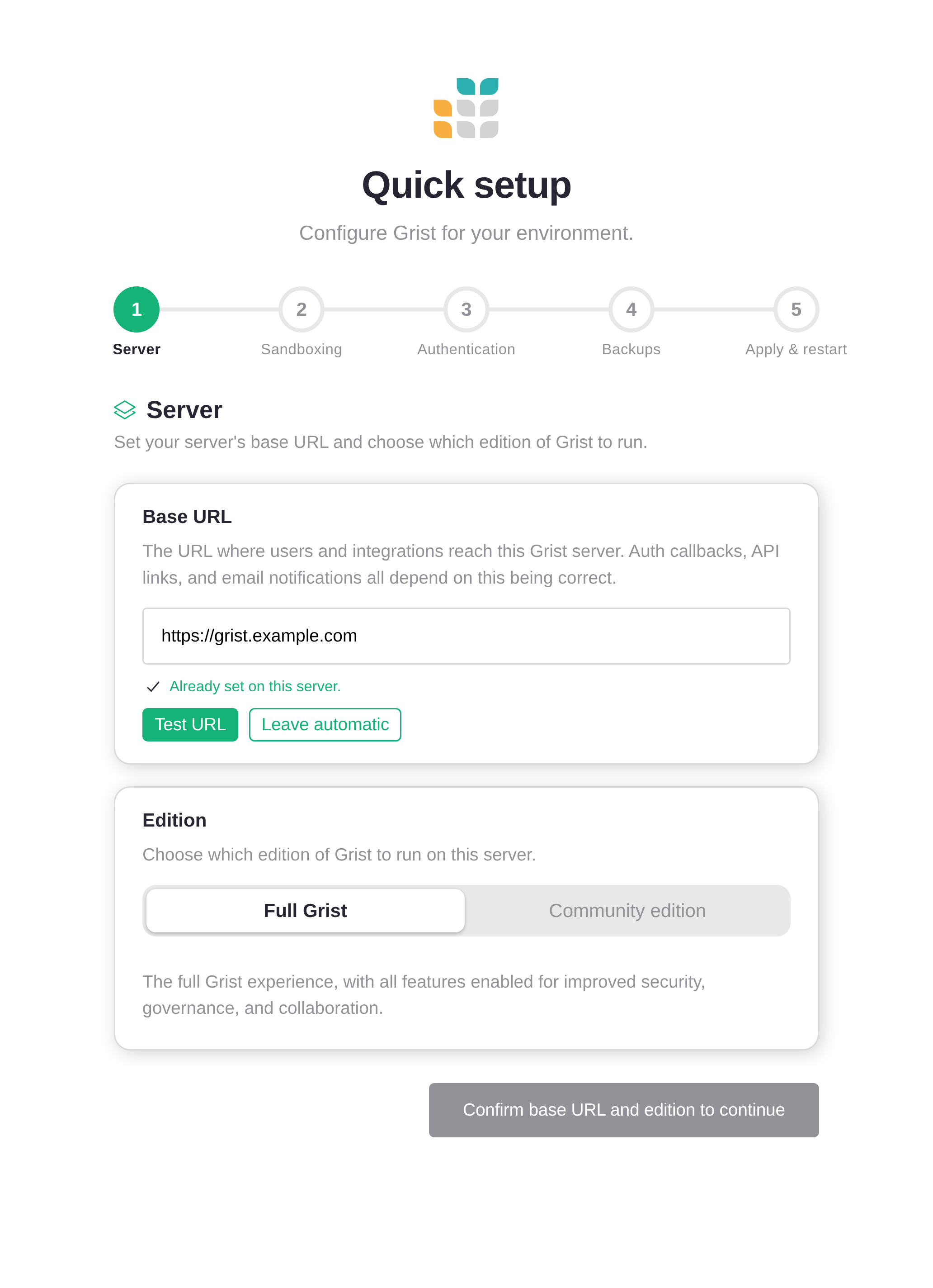 Quick setup, step 1: Server