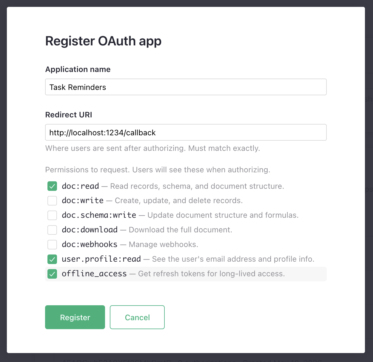 Register-app form